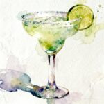 water painting of margarita cocktails with a slice of lime