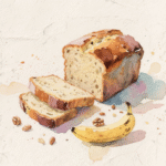 a watercolor painting of a loaf of bread and a banana