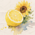 A yellow complete lemon next to a sunflower