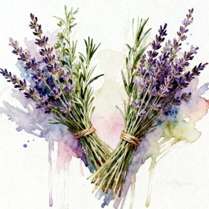 Deux bouquets d'herbes vertes mélangées avec de la lavande