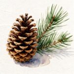 Pinecone next to green pine needles.