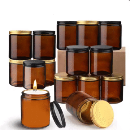 six pots en verre avec bougies et couvercles